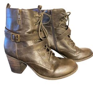 DIBA size 9 1/2 brown moto boots zipper side heal buckle witch boots